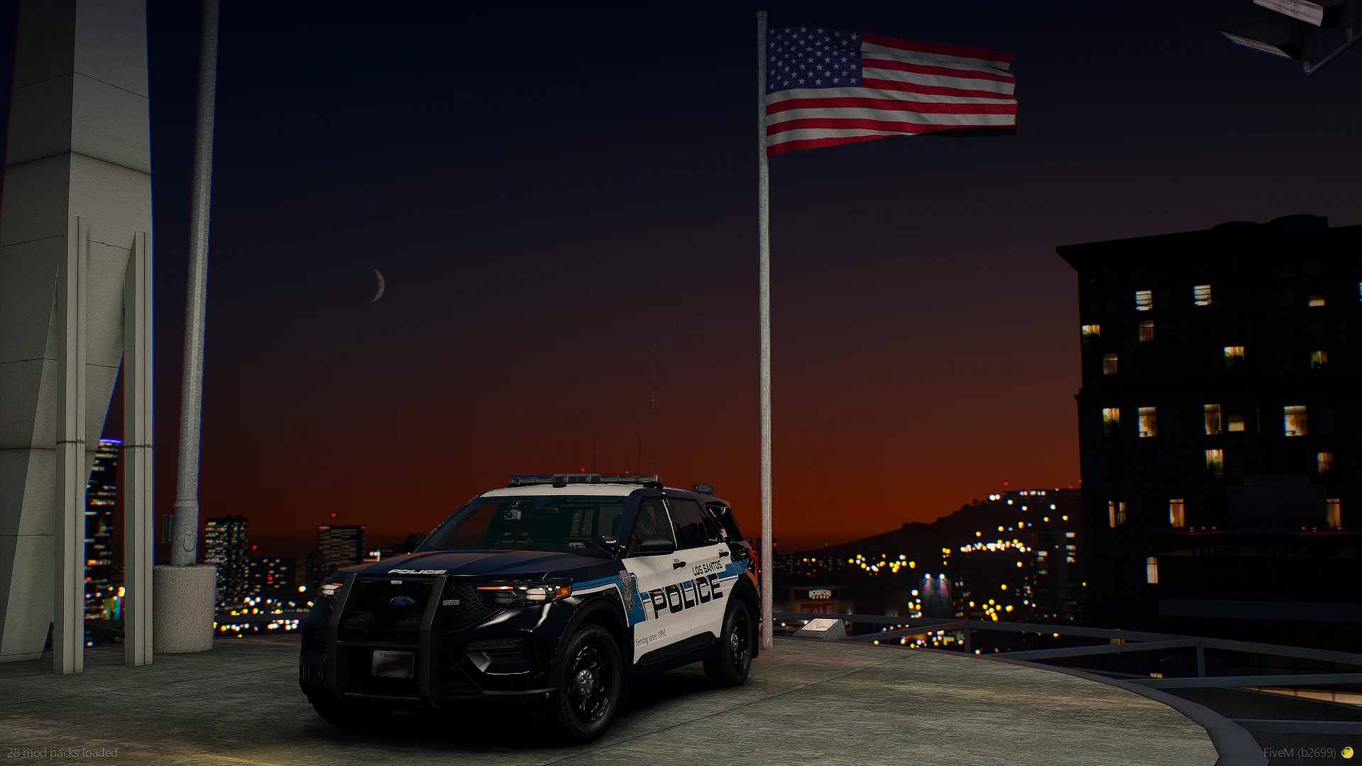 Los Santos Police SUV parked above the city at sunset